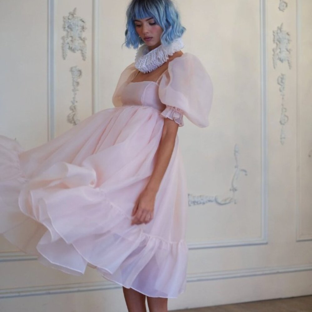 Selkie Pink Ballerina French Puff Midi Dress NWT XL